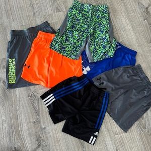 Bundle of (6) boys size small shorts; under Armour (4)/adidas(1)/Nike(1)
